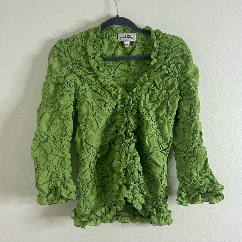 Joseph Ribkoff Womens Blouse Size 4 Green Button Up Popcorn Puffy Y2K  Artsy